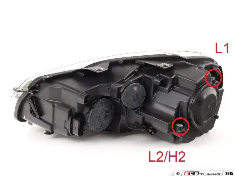 Image: Headlight adjustment screws shown inthe picture. Image credit: ECSTuning​