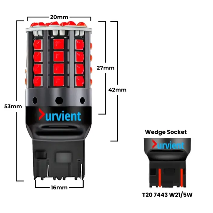 T20 7443 W21/5W Dual Filament Brake & Parking Light Canbus Error-Free LED Bulb - Image 6