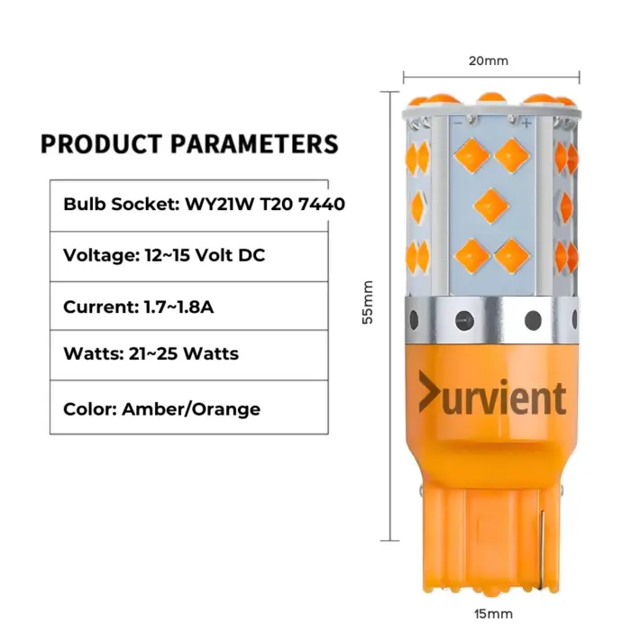Canbus Error Free T20 7440 LED Turn Signal - Bright 35 LED Chip WY21W, 7440, WY21W LL Lamp - Image 5