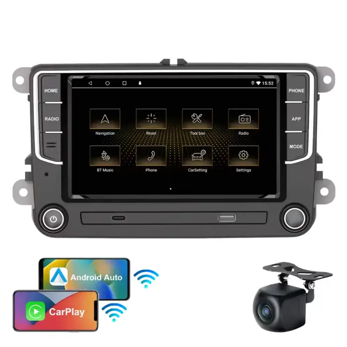 7 Inch Android Car Stereo for Volkswagen/Skoda - Wireless CarPlay, Android Auto, 4GB RAM, 1080P Backup Camera - Image 1