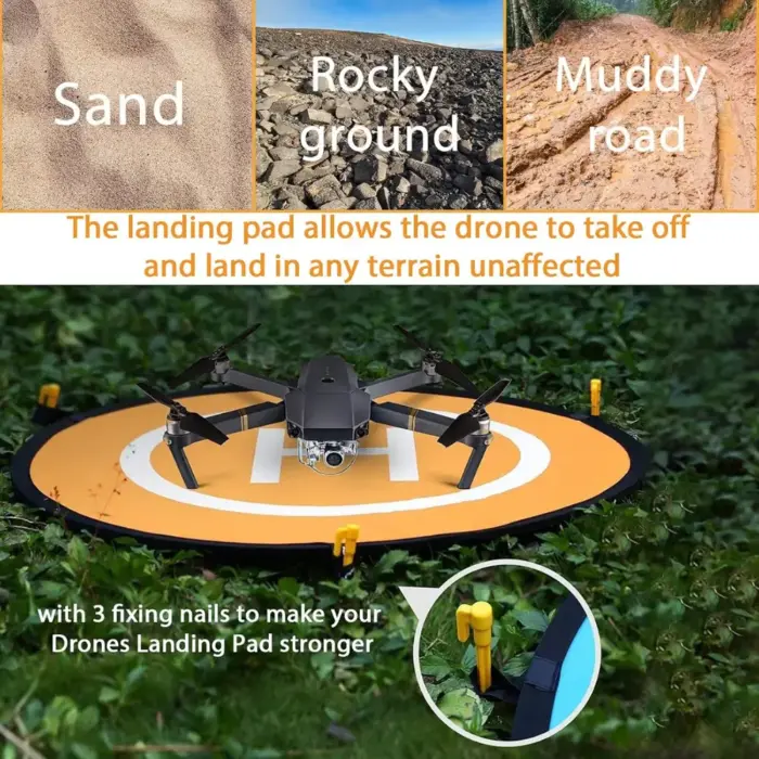 55cm (21") Universal Drone Landing Pad, Waterproof, with Reflective Stickers & Ground Nails for DJI, Parrot, and More - Image 3
