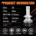 150W LED Headlight Foglamp Kit with Latest CSP 4070 LED Chip Warm White 4300K / Cool Daylight 6000K - Image 2