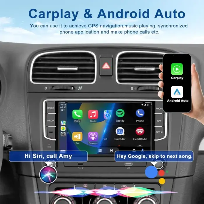 7 Inch Android Car Stereo for Volkswagen/Skoda - Wireless CarPlay, Android Auto, 4GB RAM, 1080P Backup Camera - Image 4