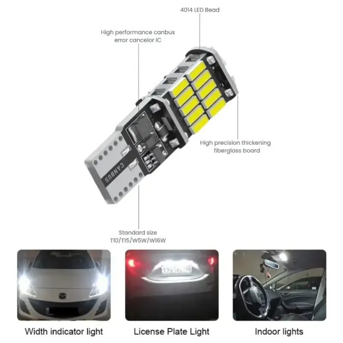 W5W W16W 26 SMD T10 T15 Canbus LED Bulbs - Heat Sink, Canbus Error Free, Intense Brightness - Image 2