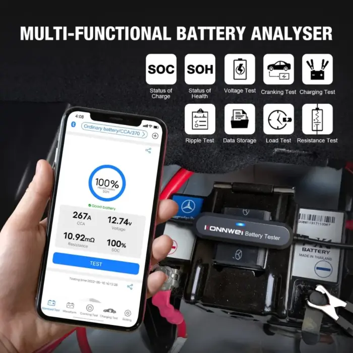 KONNWEI BK100 Bluetooth Battery Tester For 6V/12V Car Motorcycle Battery & Alternator Tester - Image 3