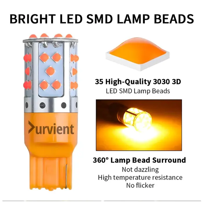 Canbus Error Free T20 7440 LED Turn Signal - Bright 35 LED Chip WY21W, 7440, WY21W LL Lamp - Image 2